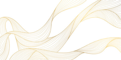 Vector line luxury golden waves, abstract background, elegant pattern. Line design for interior design, textile, texture, poster, package, wrappers, gifts. Japanese style.