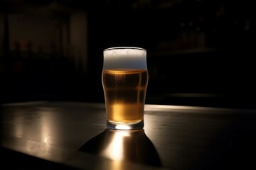 Beer pint glass. Foam drink golden. Generate Ai