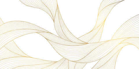 Vector line luxury golden waves, abstract background, elegant pattern. Line design for interior design, textile, texture, poster, package, wrappers, gifts. Japanese style.