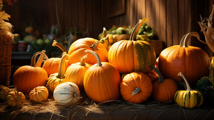 photo of the pumpkins, warm light