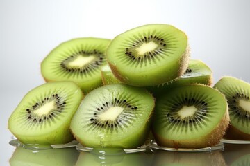 Fototapeta premium A close-up of kiwi and slices. isolation white background,Generated with AI