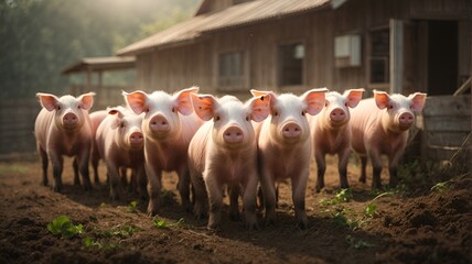 Ecological pigs and piglets at the domestic farm, Pigs at the factory, digital ai