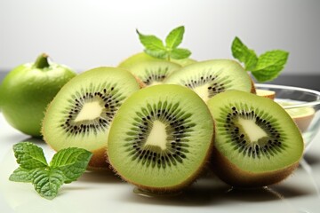 A close-up of kiwi and slices. isolation white background,Generated with AI