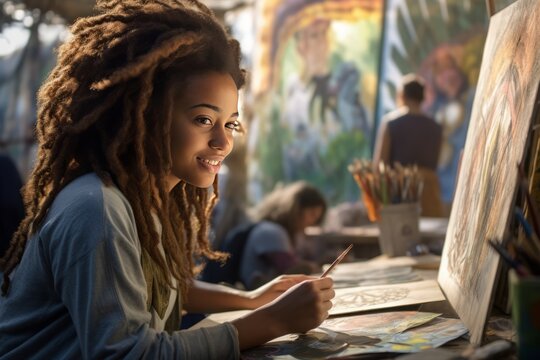 Art Student Immersed in Sketching. Generative AI