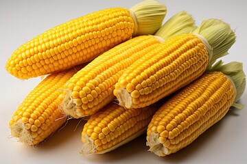 Vibrant yellow corn on the cob. isolation white background,Generated with AI
