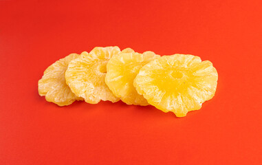 Dry Pineapple Rings Isolated, Candy Pineapples, Dehydrated Yellow Sugar Fruit, Candied Fruits Circles