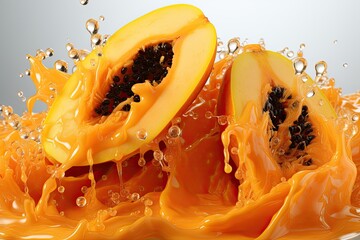 Juicy, sliced papaya.isolation white background,Generated with AI