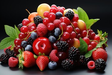 A pile of ripe and colorful mixed fruits. isolation white background,Generated with AI