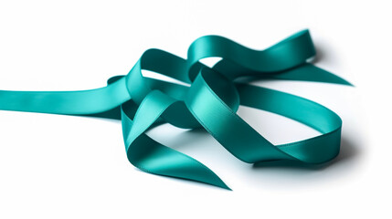 Turquoise ribbon on white background isolated, generative AI.