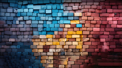 Rainbow background. Multi-colored brick wall. Art