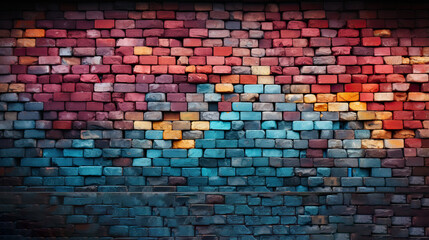 Rainbow background. Multi-colored brick wall, art