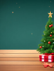 Christmas and New Year background with empty background, Christmas tree and Empty display for product montage.