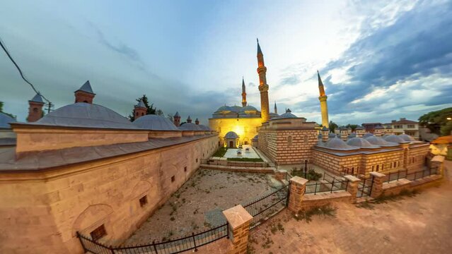 Historical Peykler Madrasa of Uc Serefeli Mosque in Edirne, Turkey. A madrasa is an Islamic institution where students study theology, jurisprudence, philosophy, and Islamic law and culture.