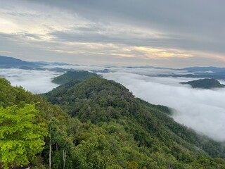 Sea of fog at Skywalk Aiyerweng is the most famous landmark in Betong, Yala, Thailand