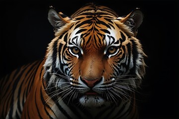 Portrait of a head Tiger with a black background danger