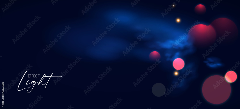 Poster bokeh and fog. colorful spotlights with fay. transparent light effect.