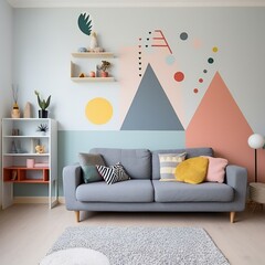 Child's room interior with abstract painting on wall