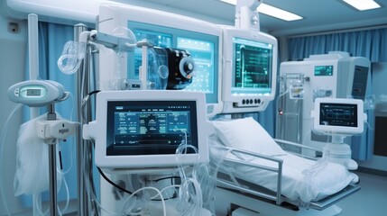 Medical devices in modern operating room, The Vital signs monitor in operating room.