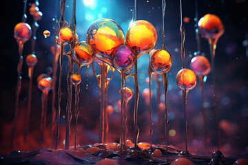 Splash of colorful lollipops with a bunch of drops, flowing candies, Ai Generative.. - obrazy, fototapety, plakaty