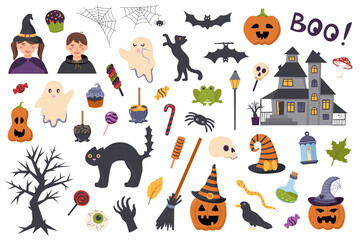 Naklejka premium Set of Halloween objects. Halloween collection of elements. 