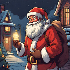 Santa Claus on Christmas night in art style