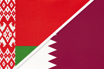 Belarus and Qatar, symbol of country. Belarusian vs Qatari national flags.