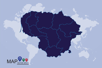 Fototapeta premium Map of Lithuania. Vector illustration eps 10.