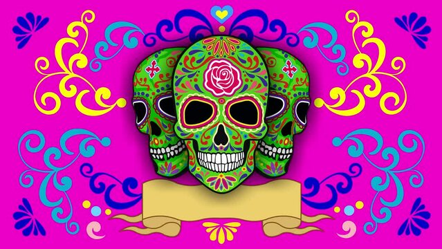 Day of the Dead, Holy Death, cartoon, animated mexican sugar skull 