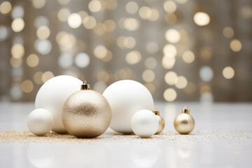 White and golden Christmas and New Year background with copy space.  Noel. 