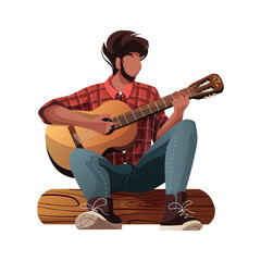 Man playing guitar. Musician, musical instrument, hobby, guitarist, entertainment, leisure concept. Isolated vector illustration for poster, banner.