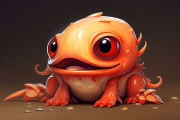 Adorable creature with salmon-colored skin crawling in a cute cartoon style. Generative AI