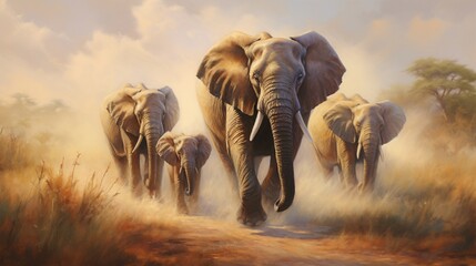 elephants in the savannah  generated by AI tool 