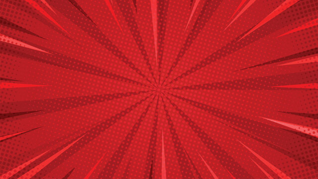 Red Comics Style Background Template. Comic book style background, Classic pop-art style, Cartoon anime background ( 16:9 aspect ratio )