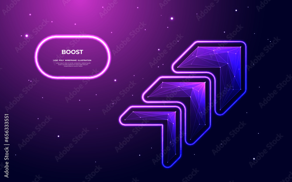 Leinwandbilder futuristic neon speed arrow up. boosting and fast growth cyberpunk icon on technology blue-purple st