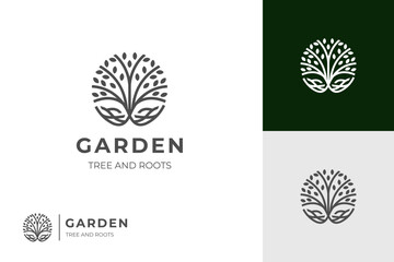 Circle tree roots logo icon design. vector tree of life for garden outline branch plant logo template