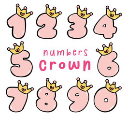 Obraz premium Cute number with crown 0-9 Collection for Kids Doodle Illustration.