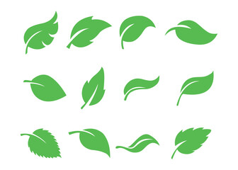 leaf icons, set of green leaves