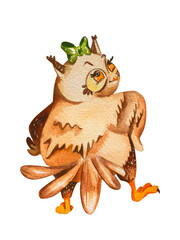 cute funny cartoon owl. autumn watercolor set. for the design and decoration of postcards