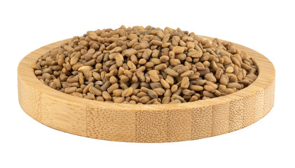 fenugreek grains in a wooden bowl