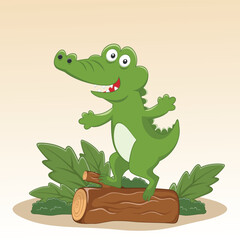 Fototapeta premium Happy crocodiles in a swamp. Vector illustration. Creative vector childish background for fabric, textile, nursery wallpaper, poster, card, brochure. and other decoration.