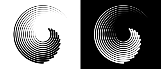Foto op Aluminium Abstract background with lines in circle. Art design spiral as logo or icon. A black figure on a white background and an equally white figure on the black side. © Mykola Mazuryk