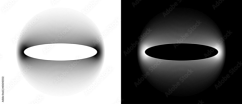 Leinwandbilder Circle abstract background. Illusion of dynamic transition. Black shape on a white background and white lines on the black side.