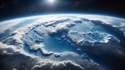 Ethereal Snow-Capped Peaks: A Blue Planet from Space