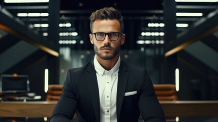 Fototapeta premium A man in glasses and a business suit. Businessman.