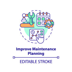 2D editable multicolor icon improve maintenance planning concept, simple isolated vector, predictive maintenance thin line illustration.