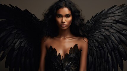 Supermodel woman dressed as an angel. Concept of female beauty.
