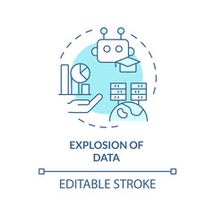 2D editable blue explosion of data icon, simple isolated vector, AI engineer thin line monochromatic illustration