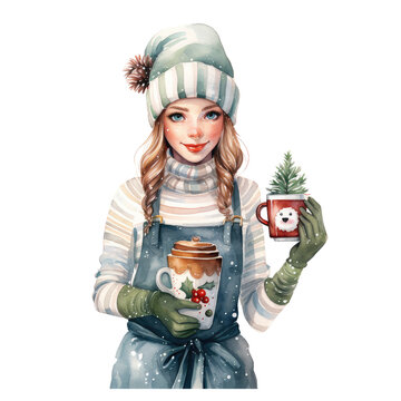 watercolor christmas coffee shop clipart