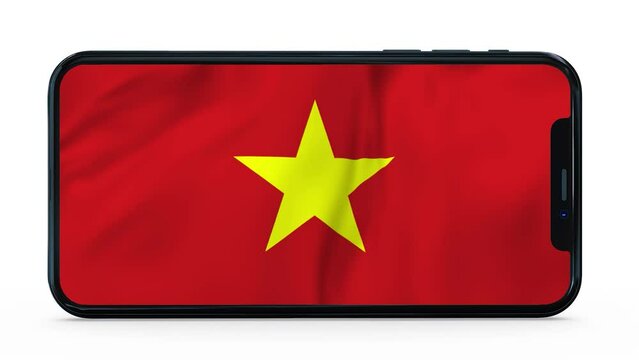 Waving flag of Vietnam on a mobile phone screen. 3d animation in 4k resolution video.