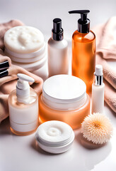 Luxury refreshing cosmetics set for personal hygiene on table